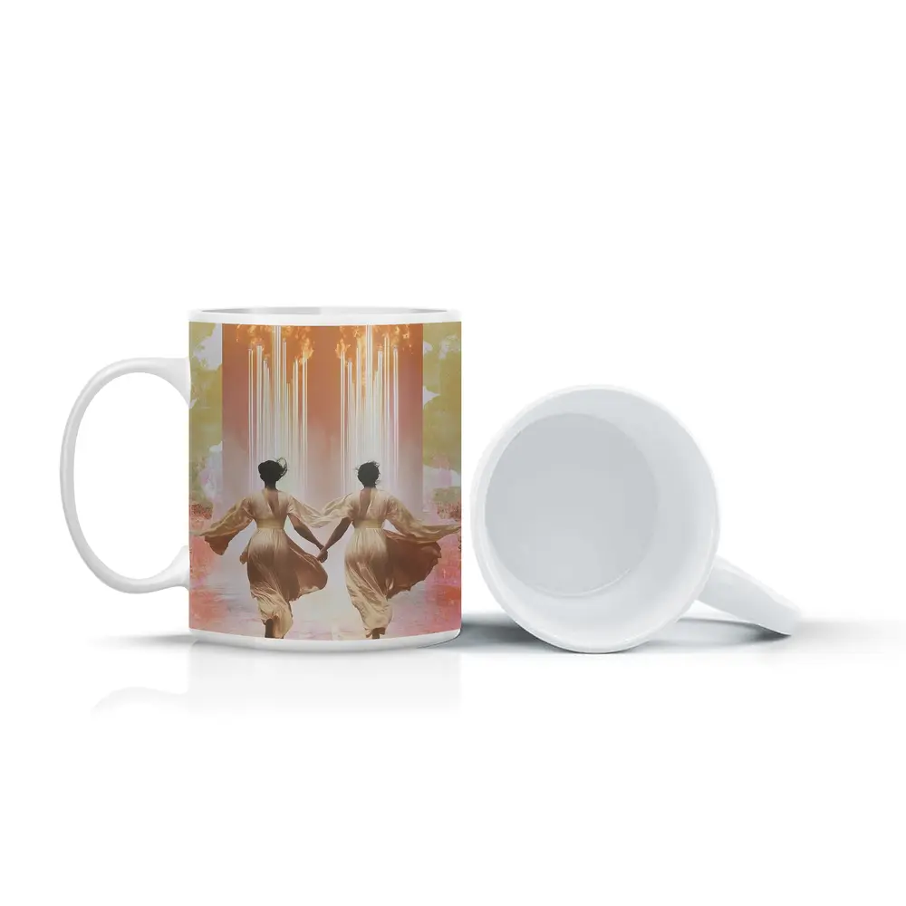 Two Women Running Toward Flames Surreal – Mugs