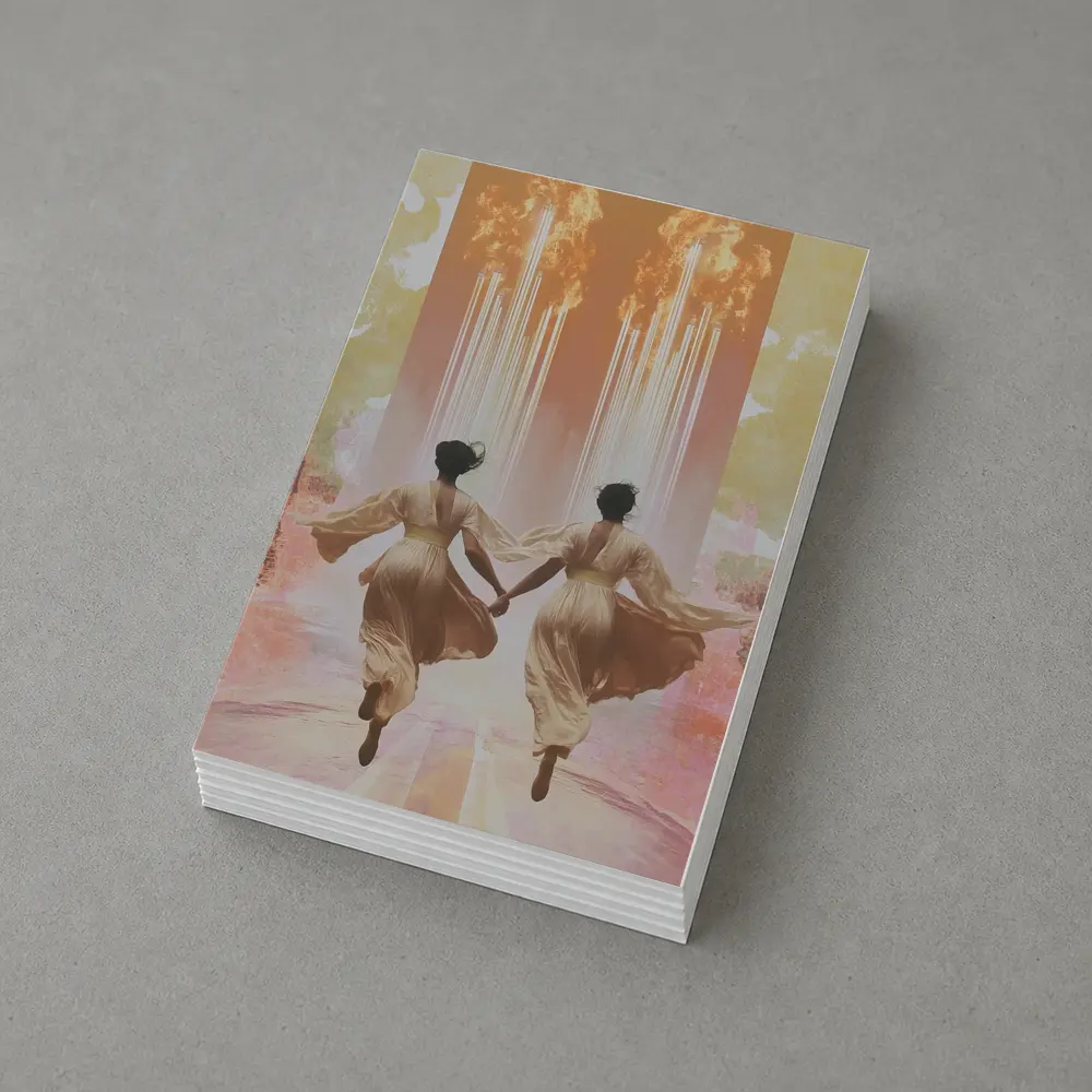 Two Women Running Toward Flames Surreal – Postcards