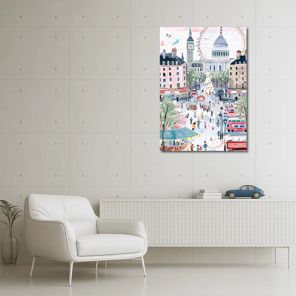 London Christmas Market Illustration Festive Scene – Wall Art