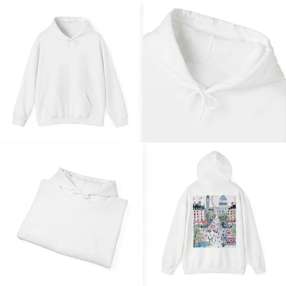 London Christmas Market Illustration Festive Scene – Hoodies
