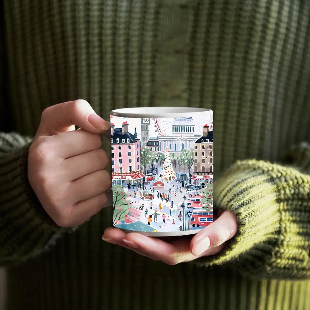 London Christmas Market Illustration Festive Scene – Mugs