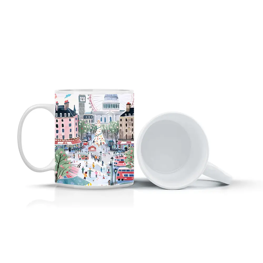 London Christmas Market Illustration Festive Scene – Mugs