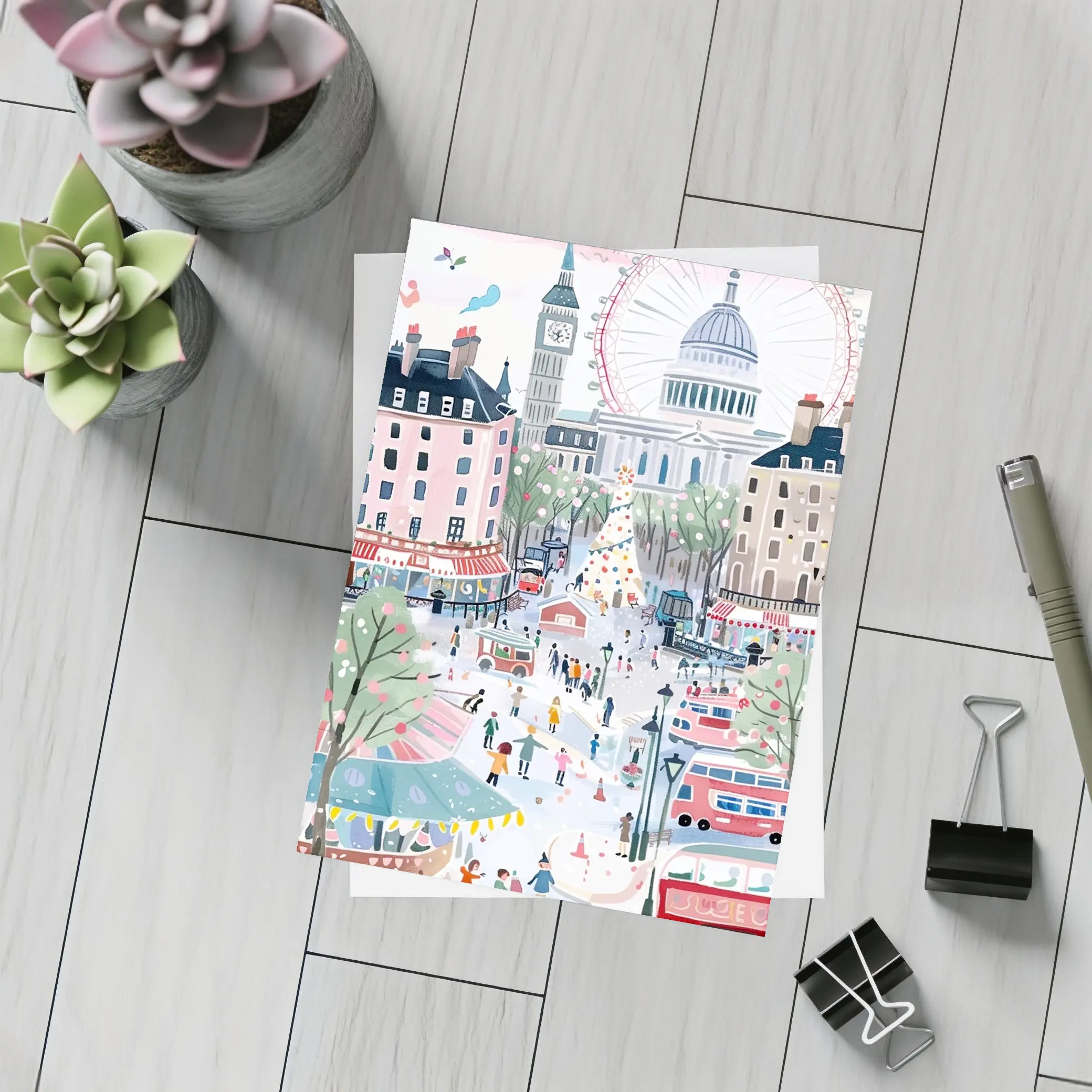 London Christmas Market Illustration Festive Scene – Postcards