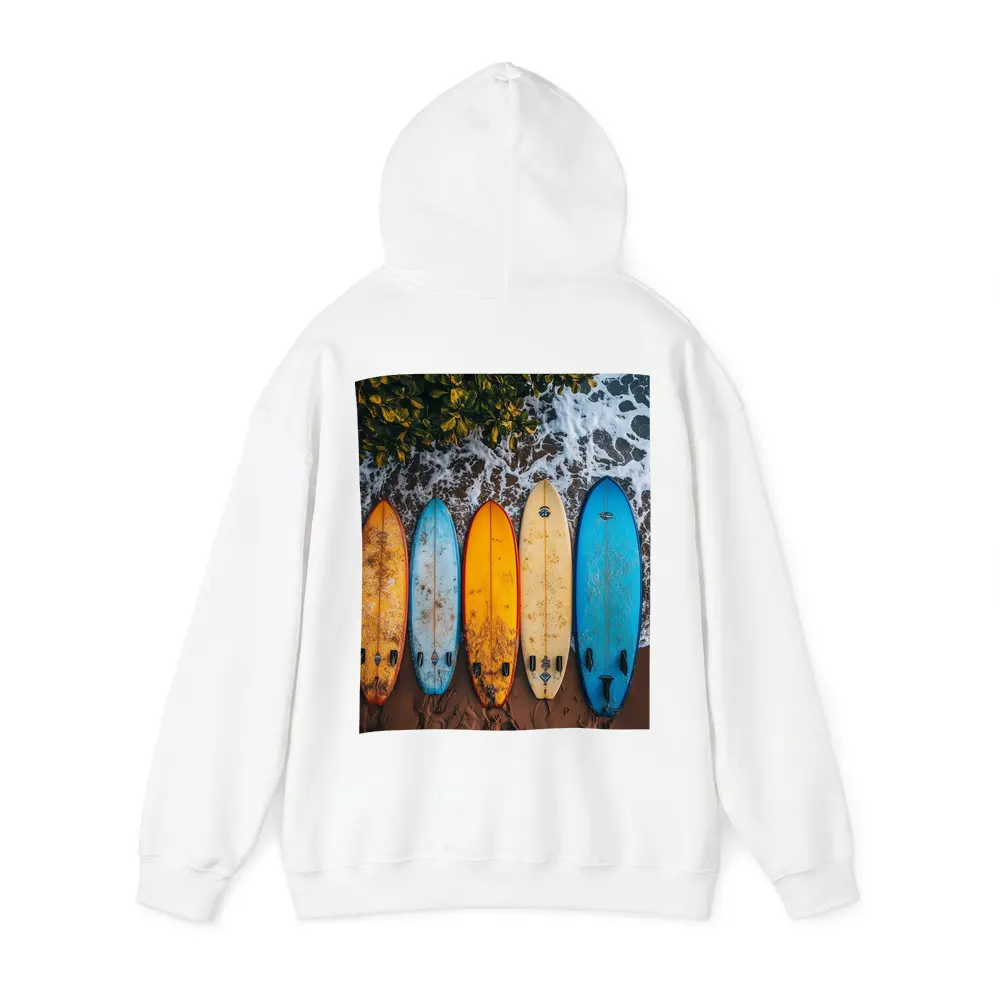 Colorful Surfboards Lined Up On Sandy Beach – Hoodies