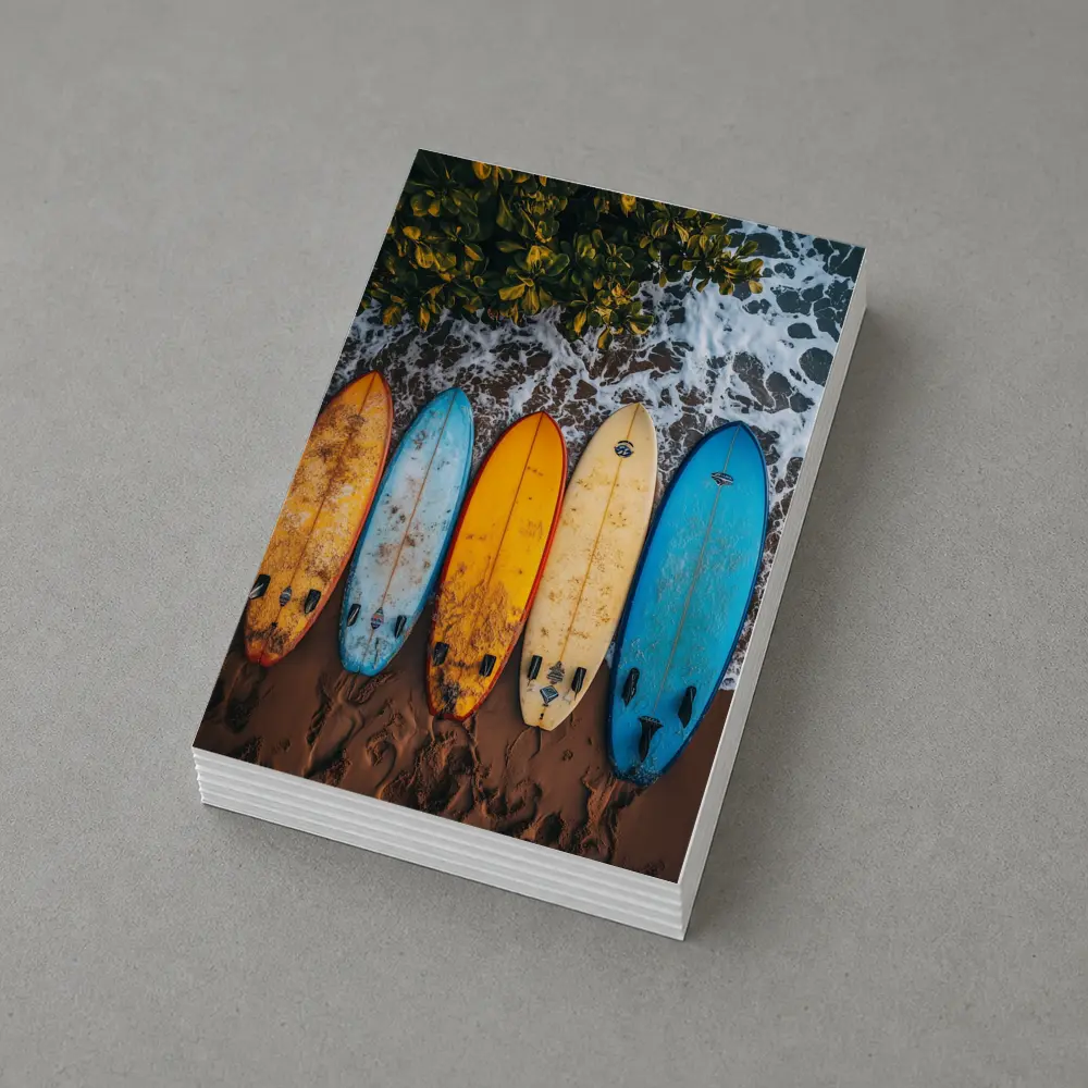 Colorful Surfboards Lined Up On Sandy Beach – Postcards