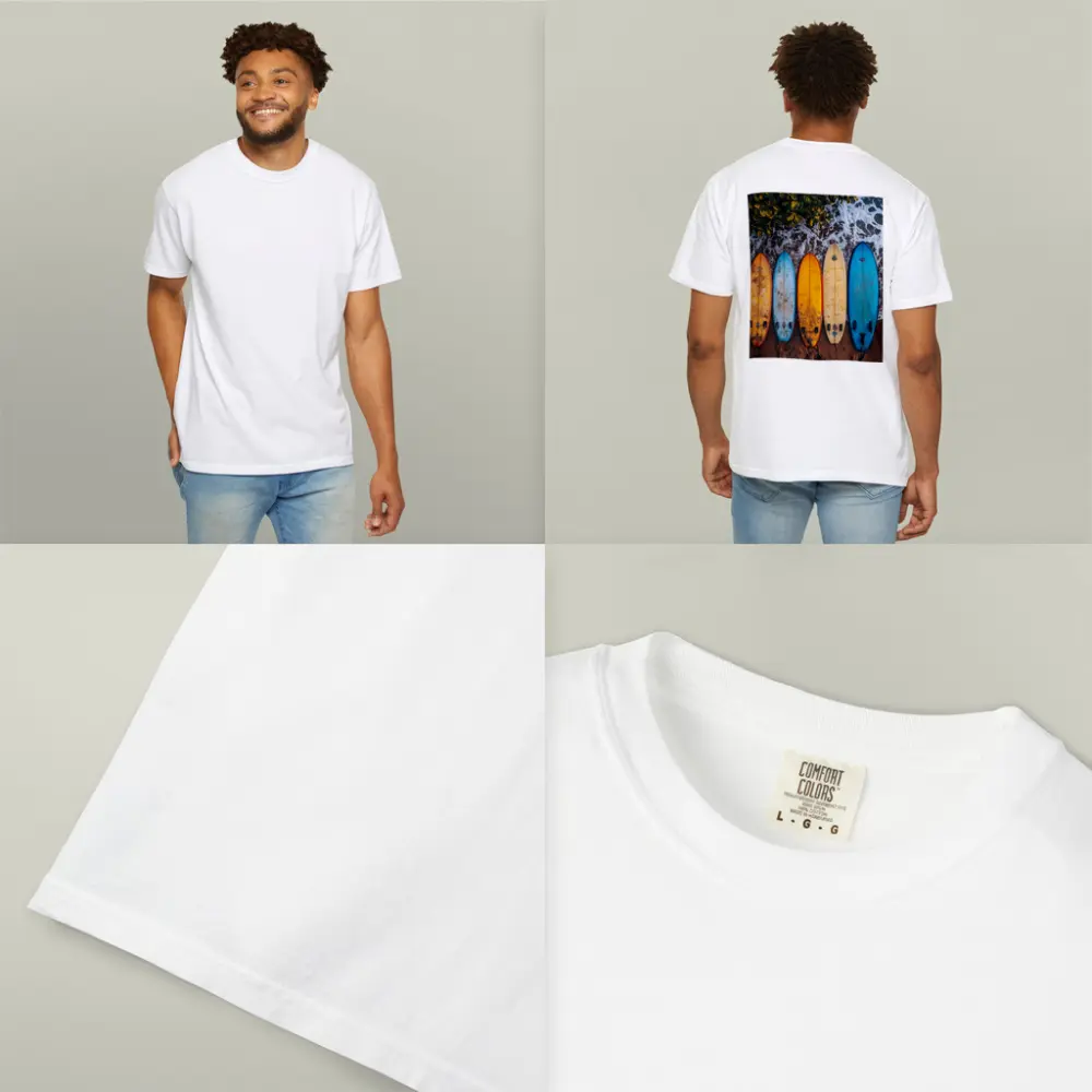 Colorful Surfboards Lined Up On Sandy Beach – T-Shirts