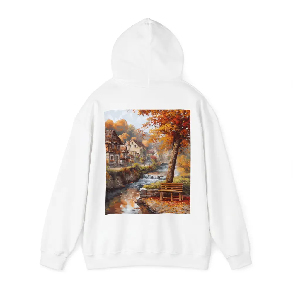 Autumn Village River Stone Bridge Painting – Hoodies