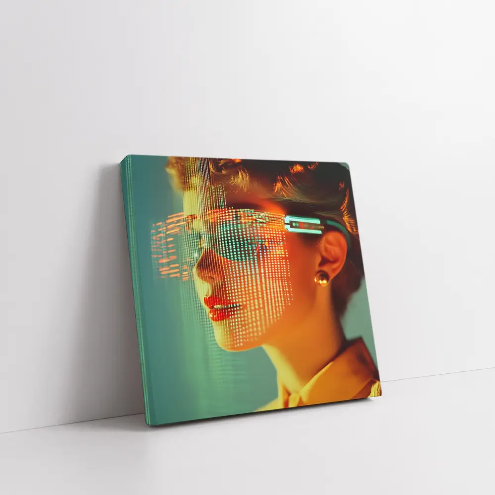 Woman With Digital Grid Face Cyberpunk Portrait – Wall Art