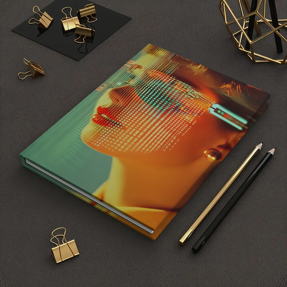 Woman With Digital Grid Face Cyberpunk Portrait – Notebooks