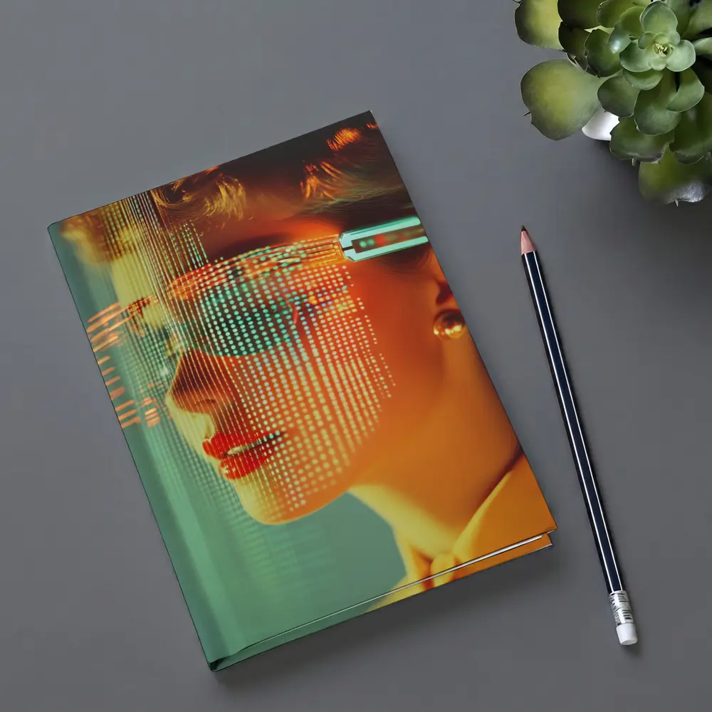 Woman With Digital Grid Face Cyberpunk Portrait – Notebooks