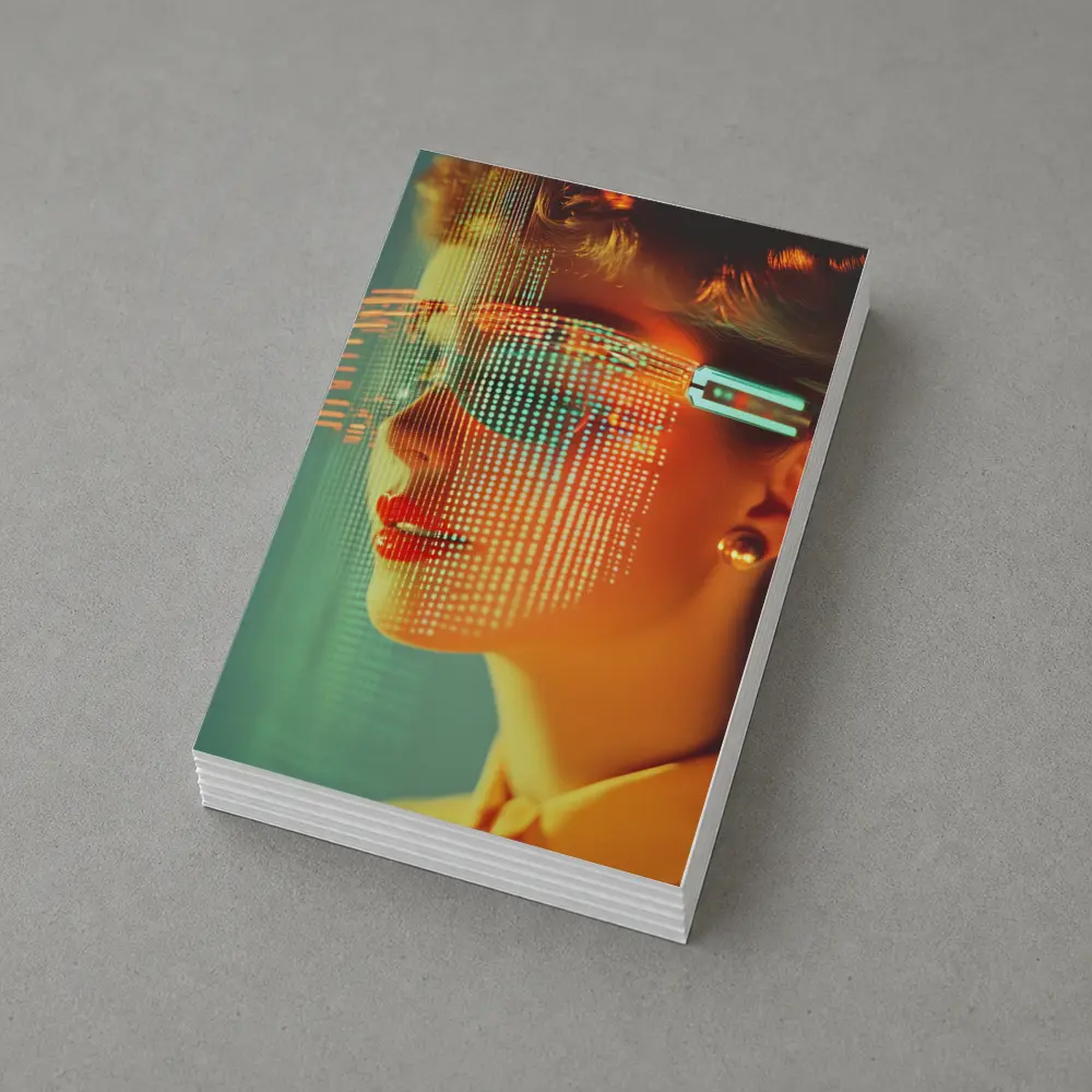 Woman With Digital Grid Face Cyberpunk Portrait – Postcards
