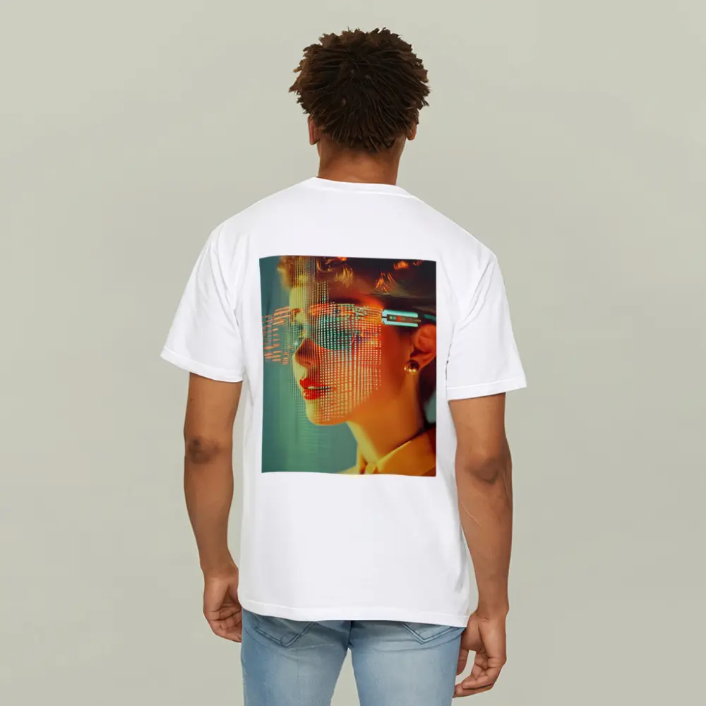 Woman With Digital Grid Face Cyberpunk Portrait – T-Shirts