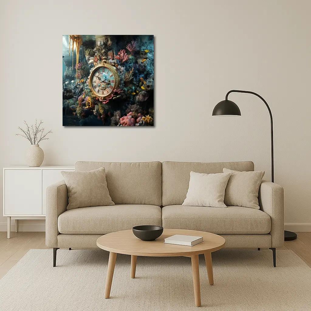 Ornate Gold Clock Underwater Coral Reef – Wall Art
