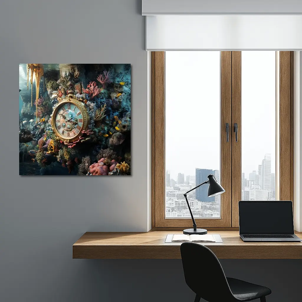Ornate Gold Clock Underwater Coral Reef – Wall Art