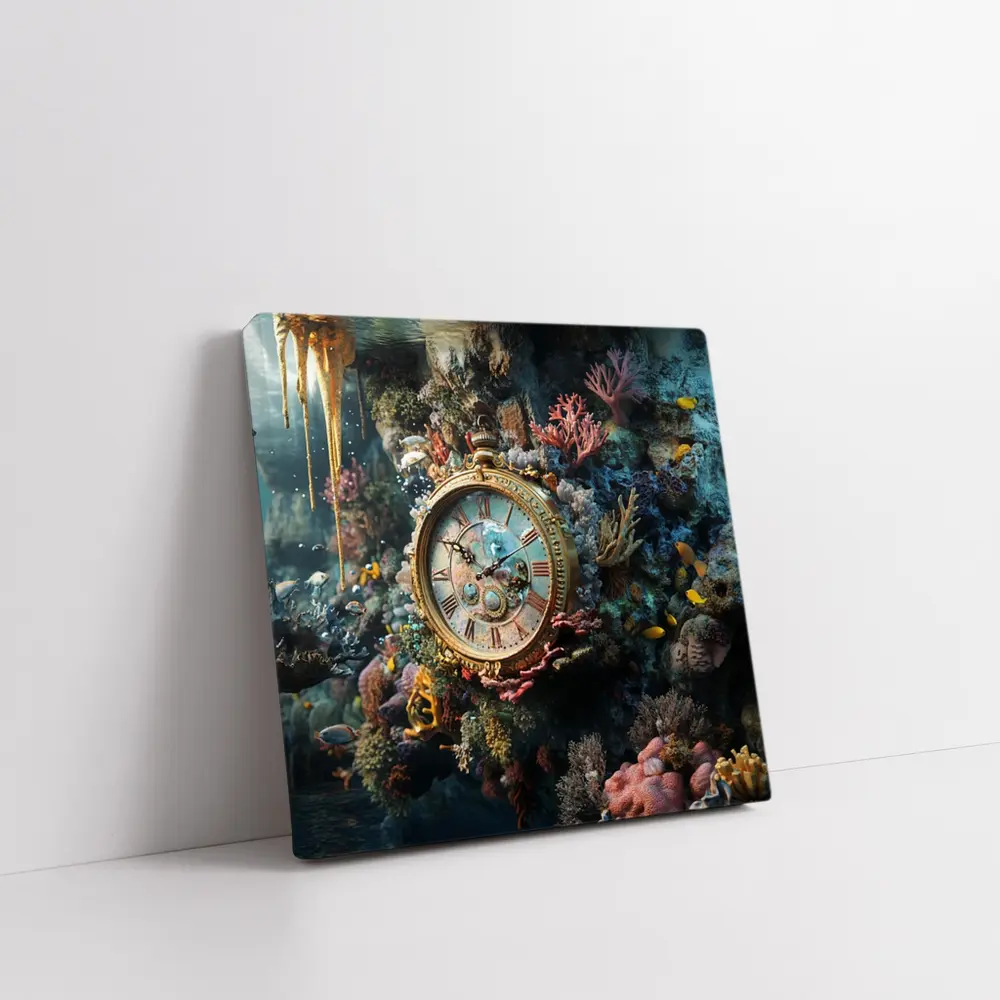 Ornate Gold Clock Underwater Coral Reef – Wall Art