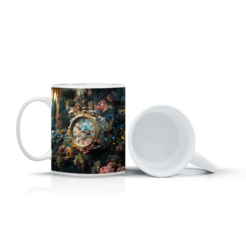 Ornate Gold Clock Underwater Coral Reef – Mugs