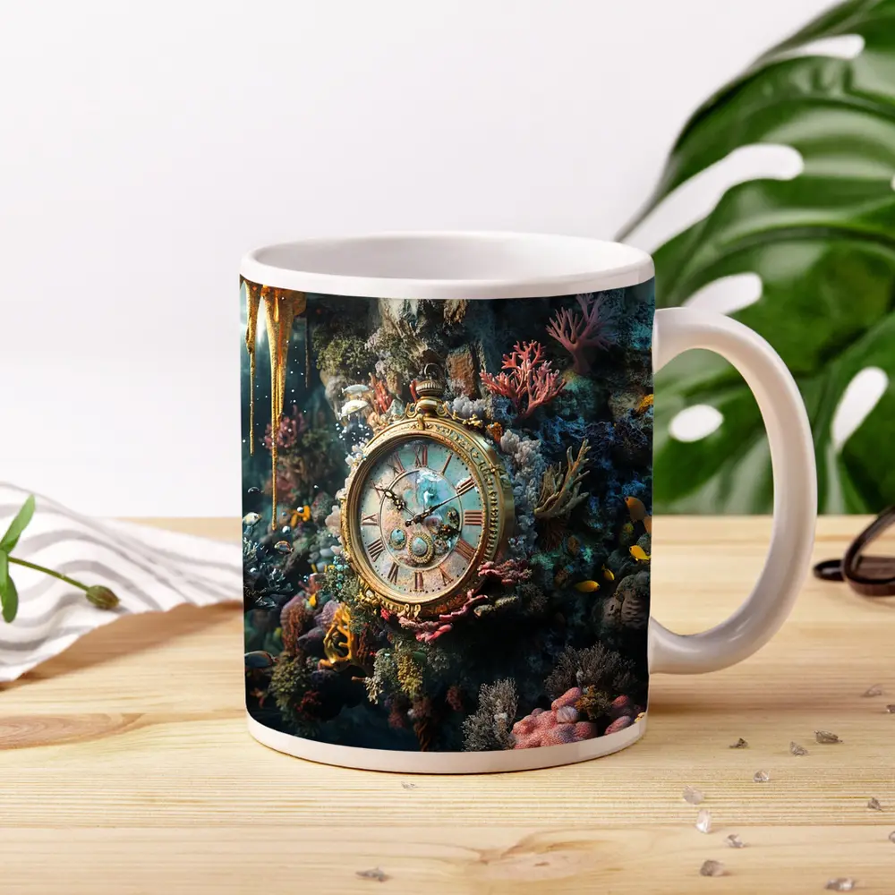 Ornate Gold Clock Underwater Coral Reef – Mugs