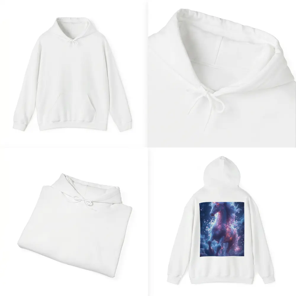 Glowing Unicorn Rearing In Cosmic Clouds – Hoodies
