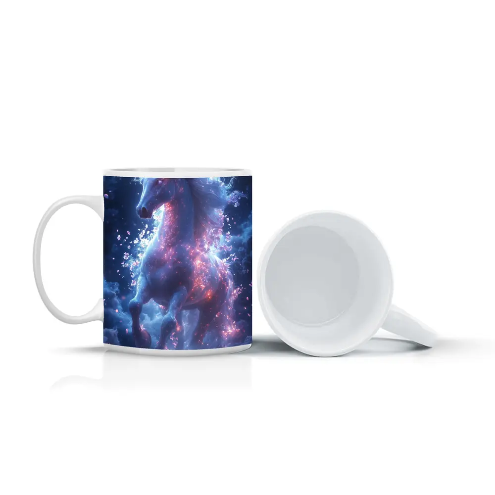 Glowing Unicorn Rearing In Cosmic Clouds – Mugs