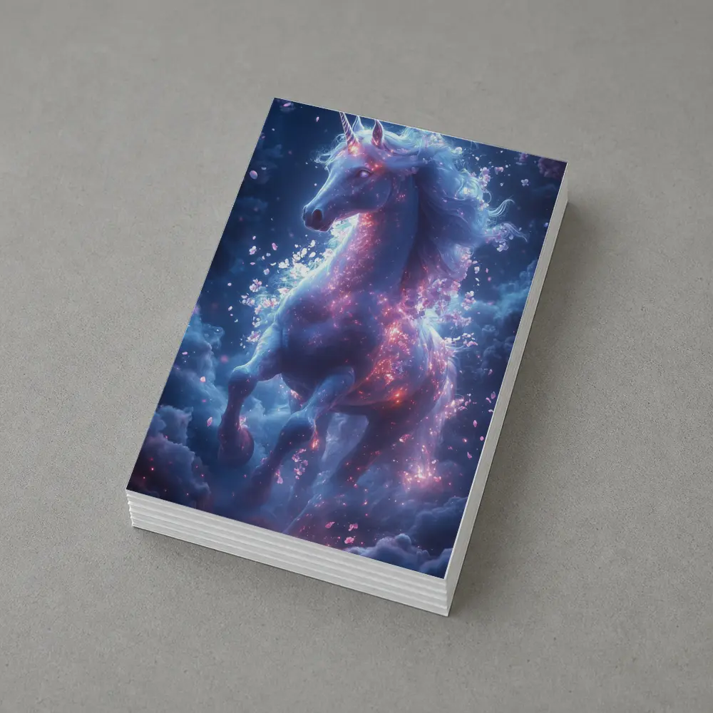 Glowing Unicorn Rearing In Cosmic Clouds – Postcards