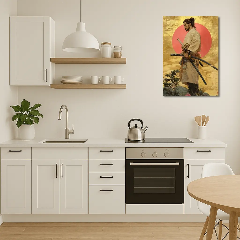 Samurai Warrior Standing Before Red Sun – Wall Art