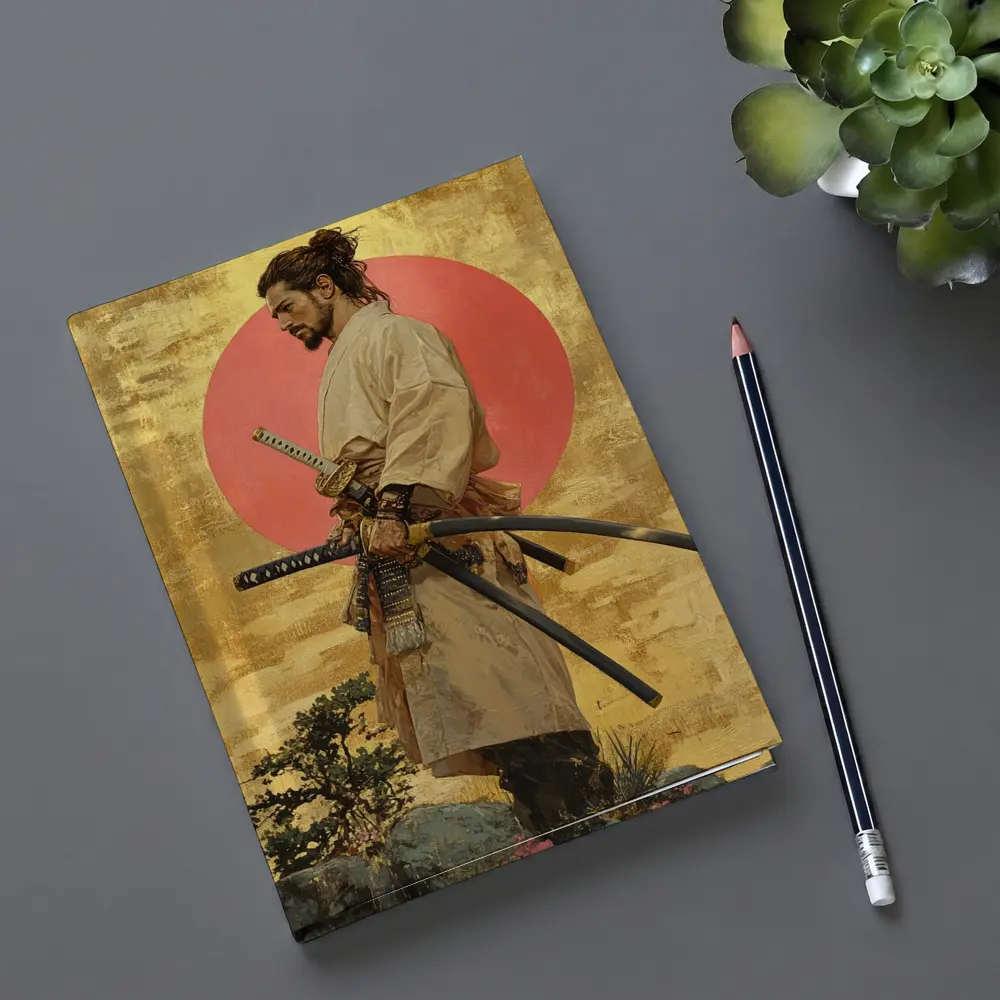Samurai Warrior Standing Before Red Sun – Notebooks