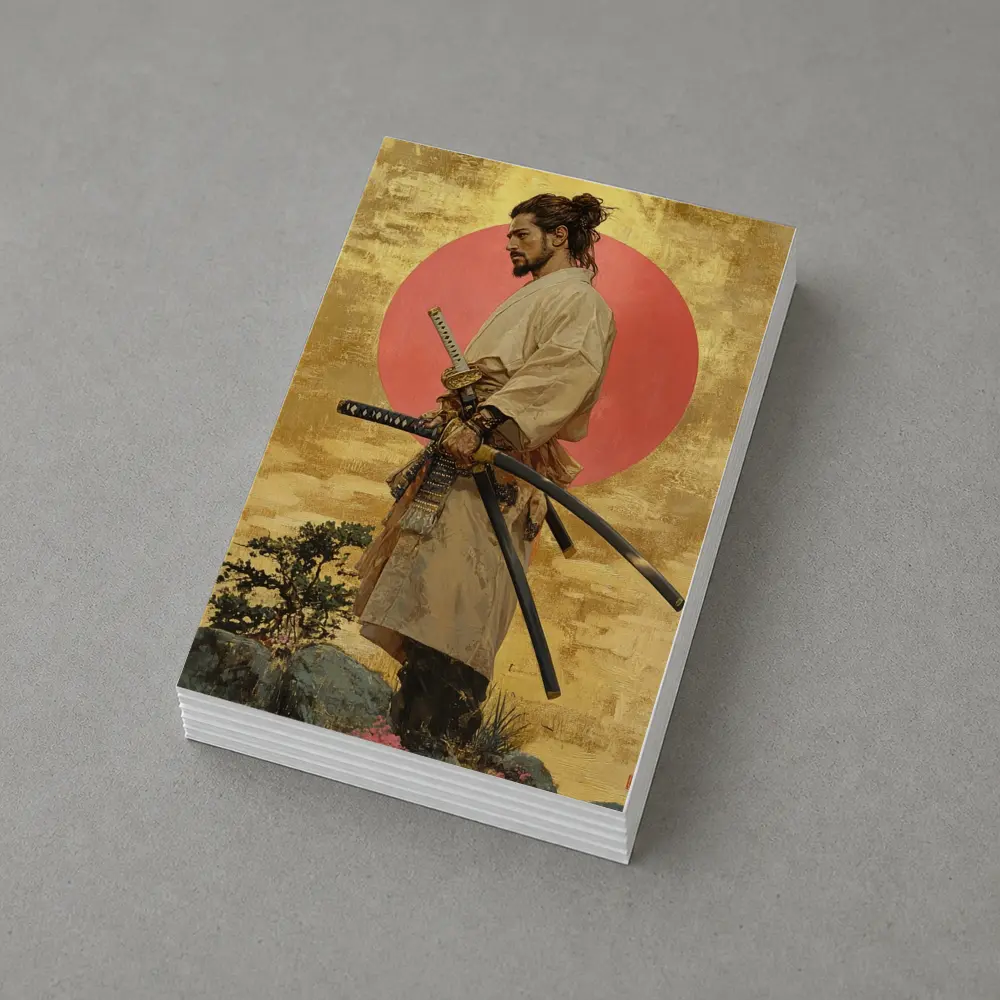 Samurai Warrior Standing Before Red Sun – Postcards