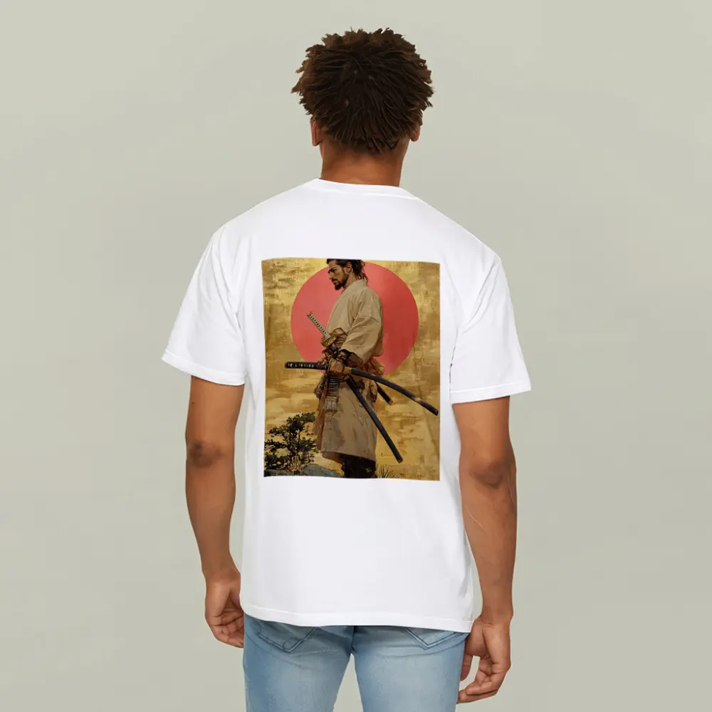 Samurai Warrior Standing Before Red Sun – T-Shirts
