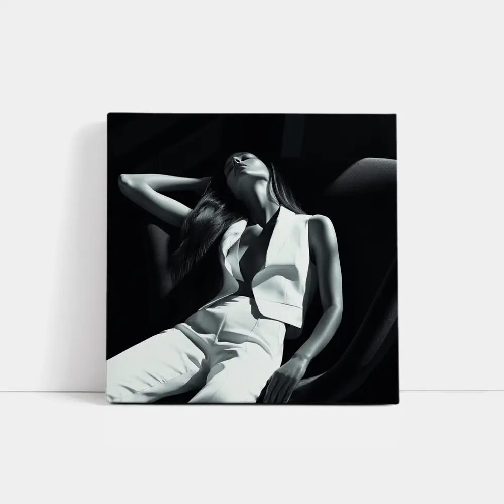 Woman in White Suit Dark Chair – Wall Art