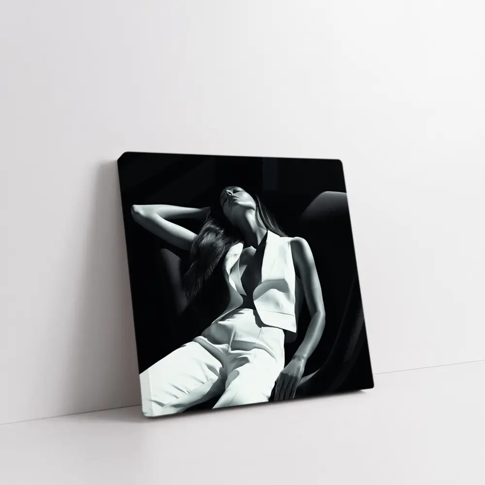 Woman in White Suit Dark Chair – Wall Art