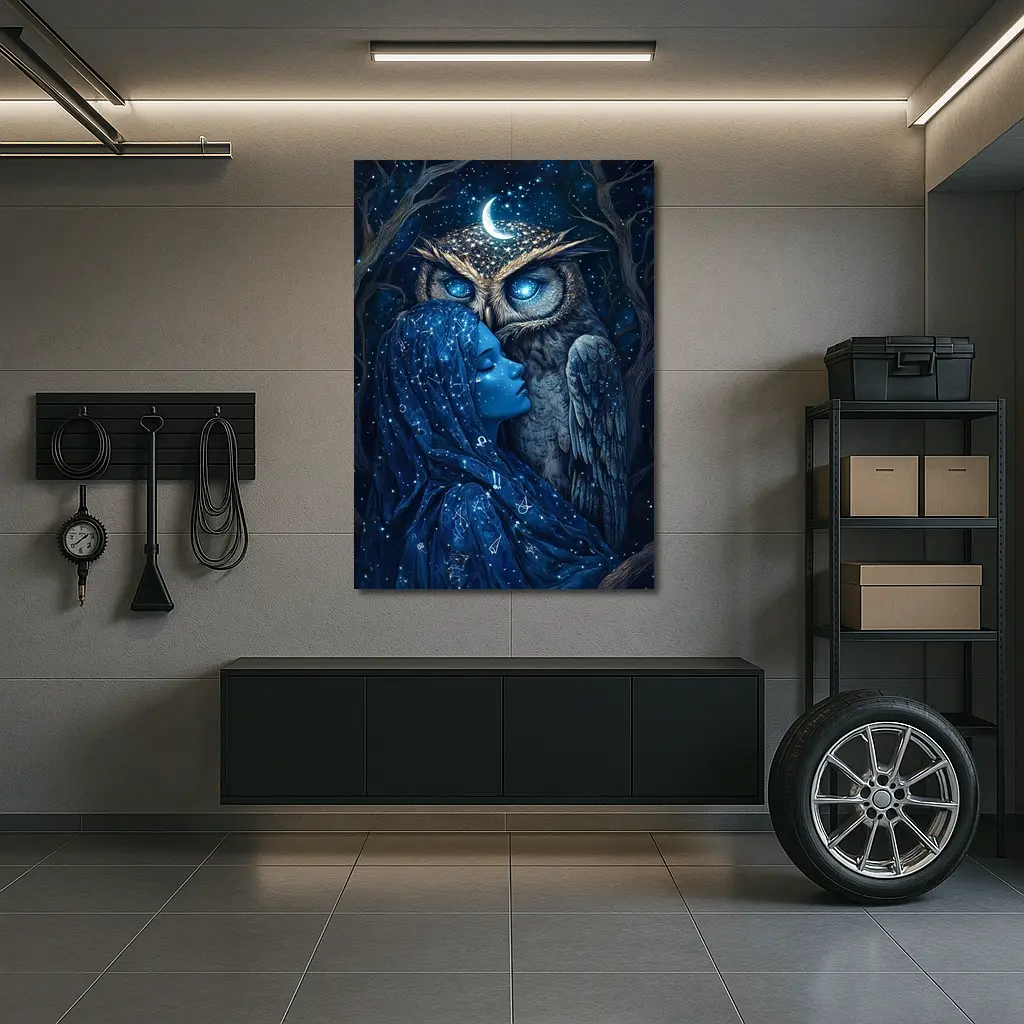 Woman and Owl Starry Night Fantasy Art – Wall Art