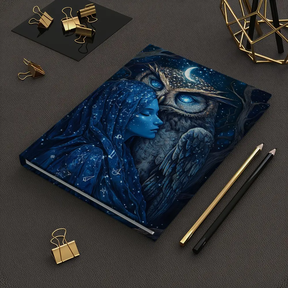 Woman and Owl Starry Night Fantasy Art – Notebooks