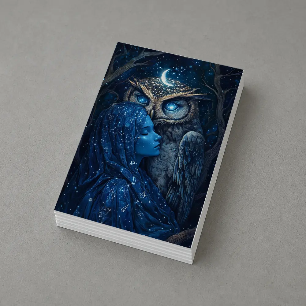 Woman and Owl Starry Night Fantasy Art – Postcards
