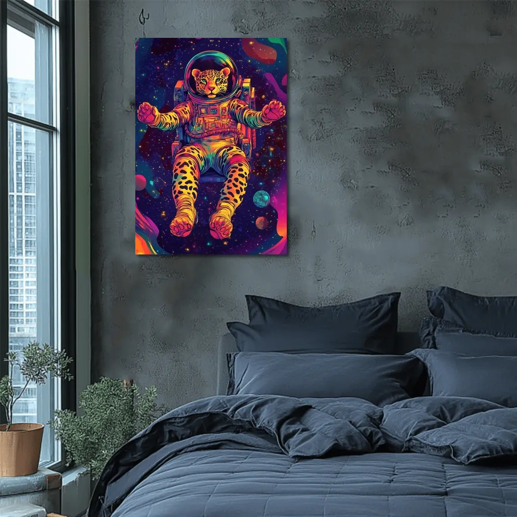 Leopard Astronaut Floating In Colorful Space – Wall Art
