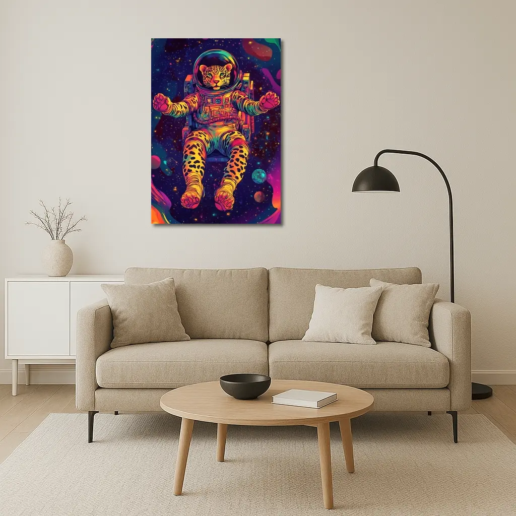 Leopard Astronaut Floating In Colorful Space – Wall Art