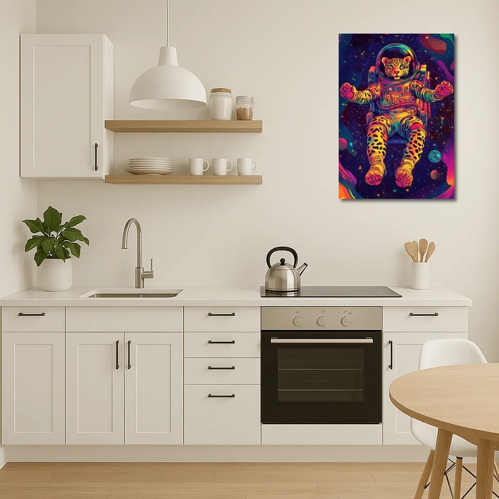 Leopard Astronaut Floating In Colorful Space – Wall Art
