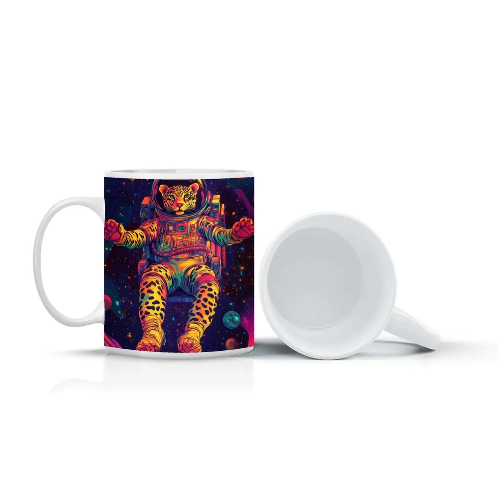 Leopard Astronaut Floating In Colorful Space – Mugs