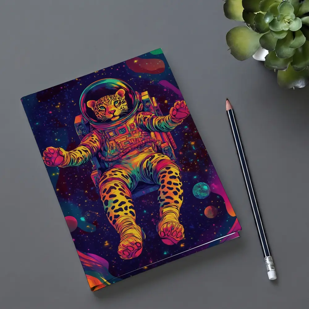Leopard Astronaut Floating In Colorful Space – Notebooks