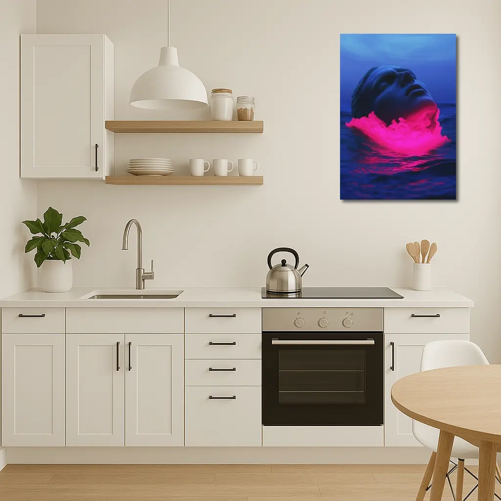 Neon Pink Smoke Face Surreal Ocean Blue – Wall Art