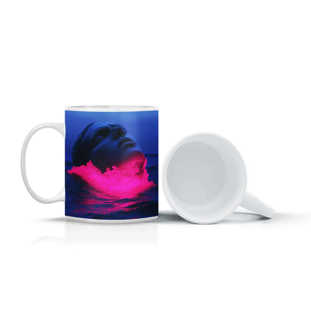 Neon Pink Smoke Face Surreal Ocean Blue – Mugs