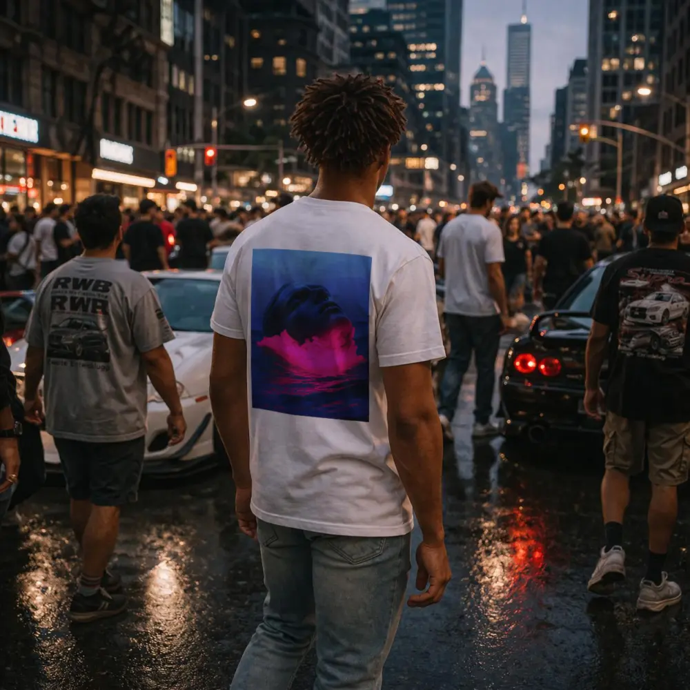 Neon Pink Smoke Face Surreal Ocean Blue – T-Shirts