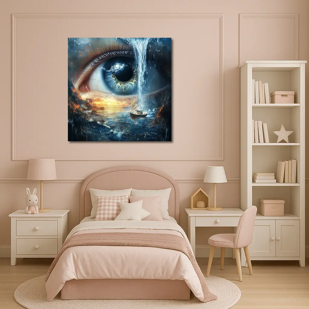 Surreal Eye Waterfall Ocean Boat Sunset – Wall Art