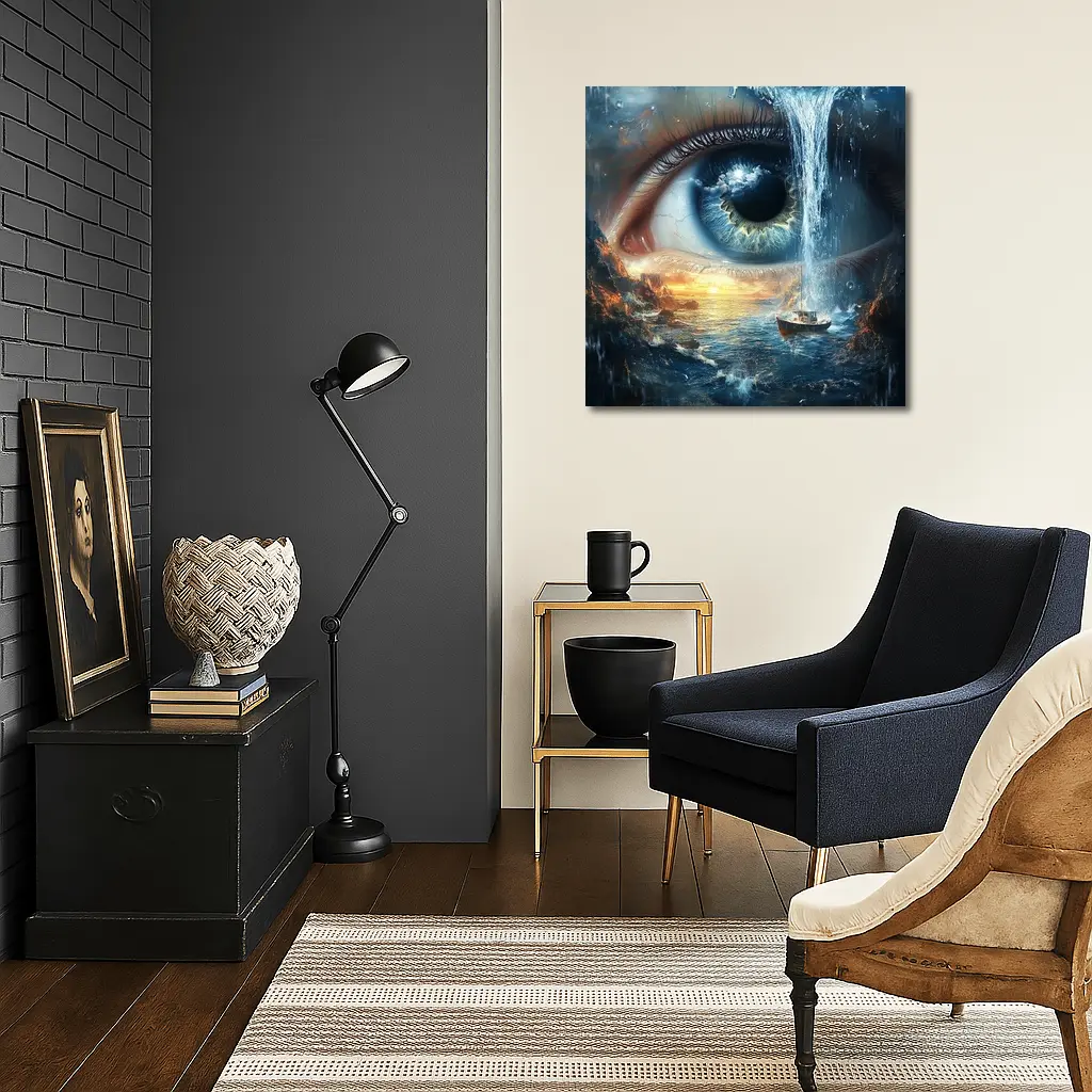 Surreal Eye Waterfall Ocean Boat Sunset – Wall Art