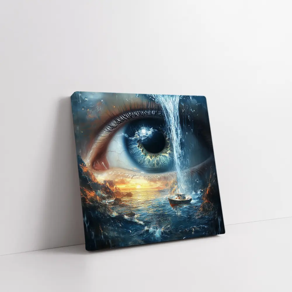 Surreal Eye Waterfall Ocean Boat Sunset – Wall Art