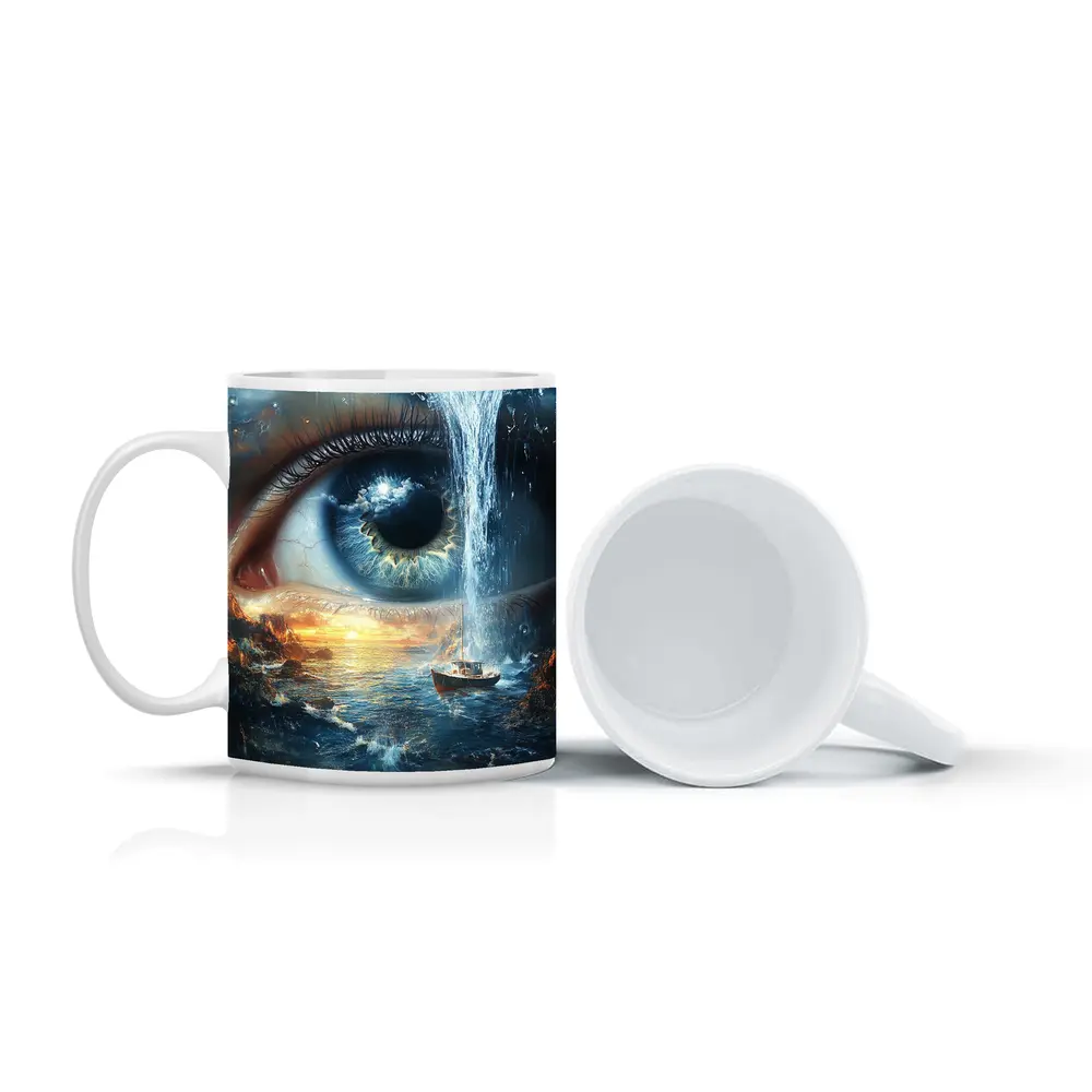 Surreal Eye Waterfall Ocean Boat Sunset – Mugs