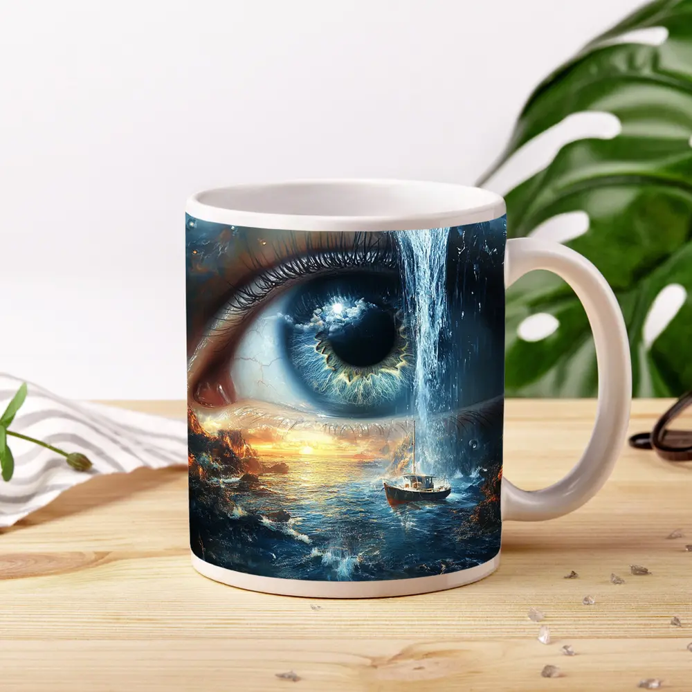 Surreal Eye Waterfall Ocean Boat Sunset – Mugs