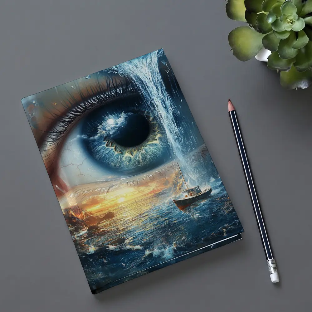 Surreal Eye Waterfall Ocean Boat Sunset – Notebooks