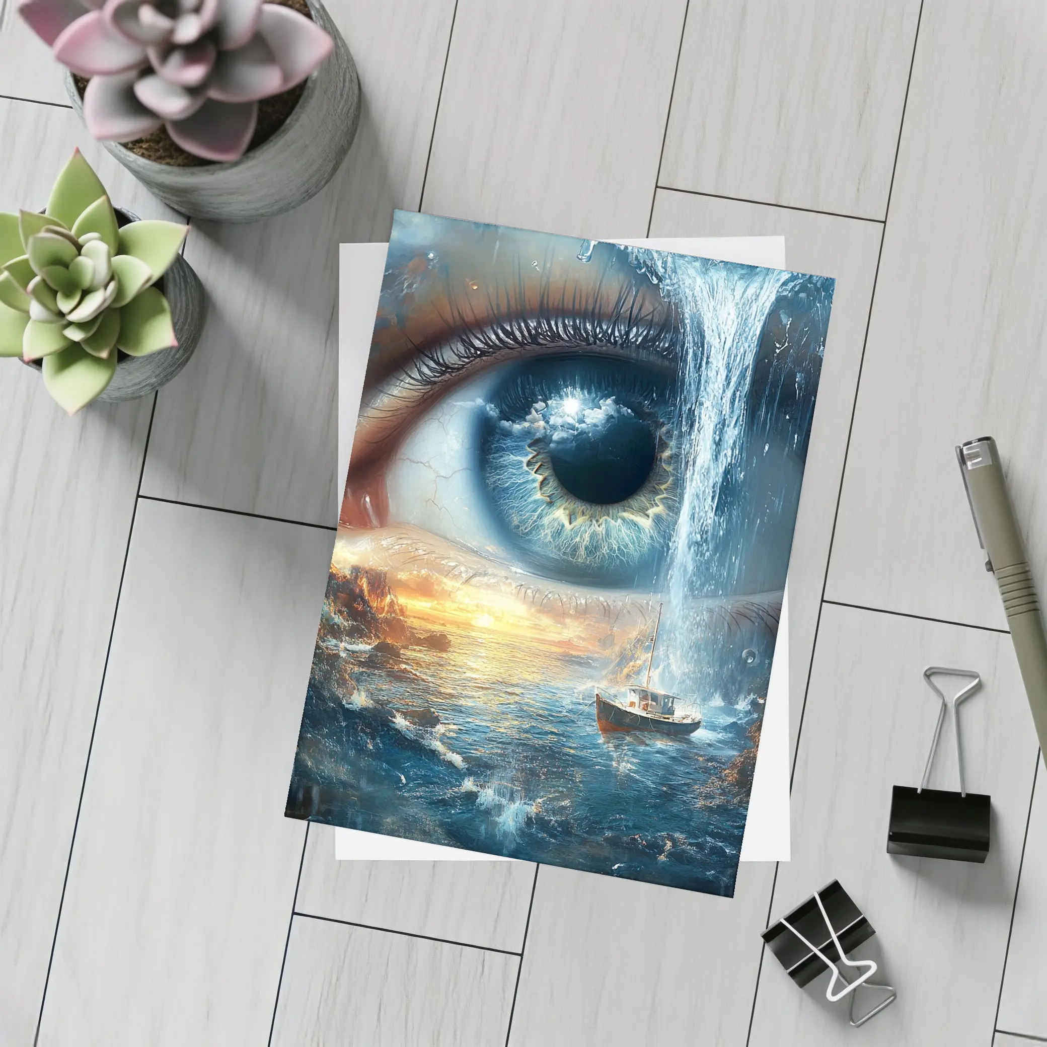 Surreal Eye Waterfall Ocean Boat Sunset – Postcards