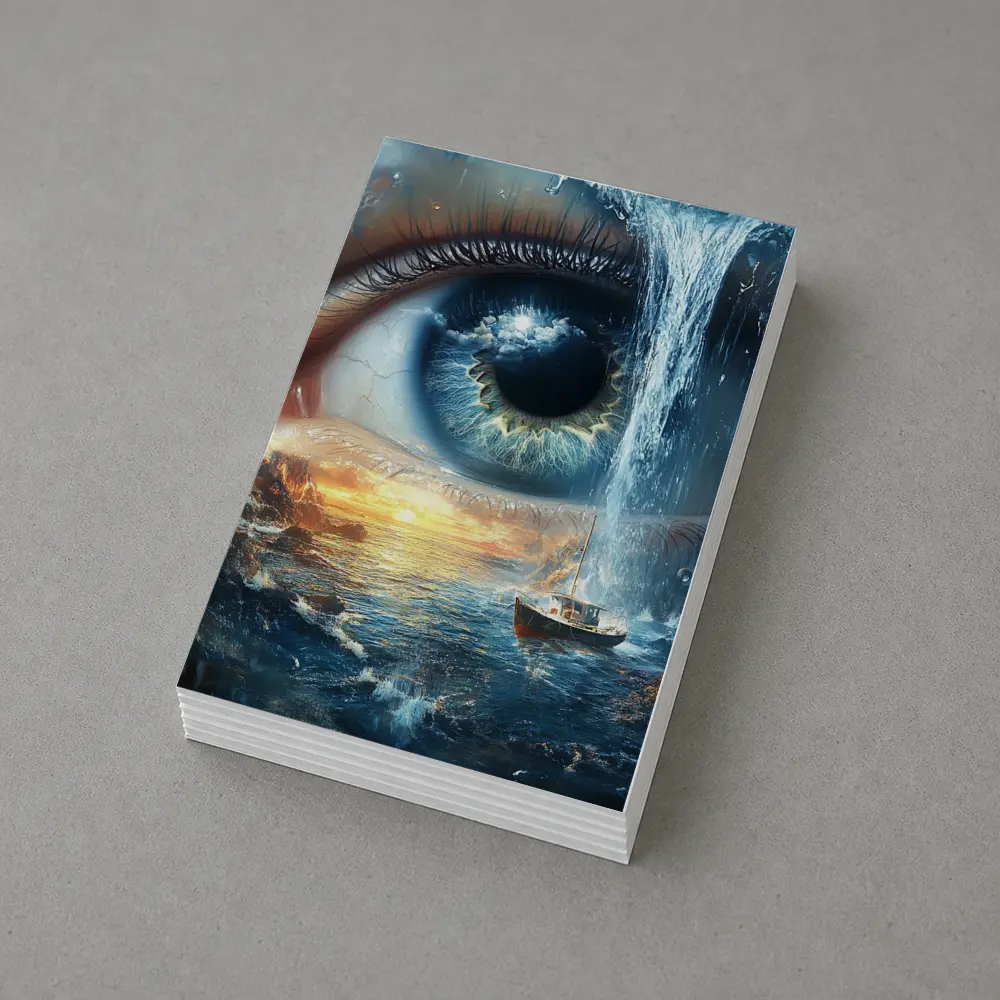Surreal Eye Waterfall Ocean Boat Sunset – Postcards