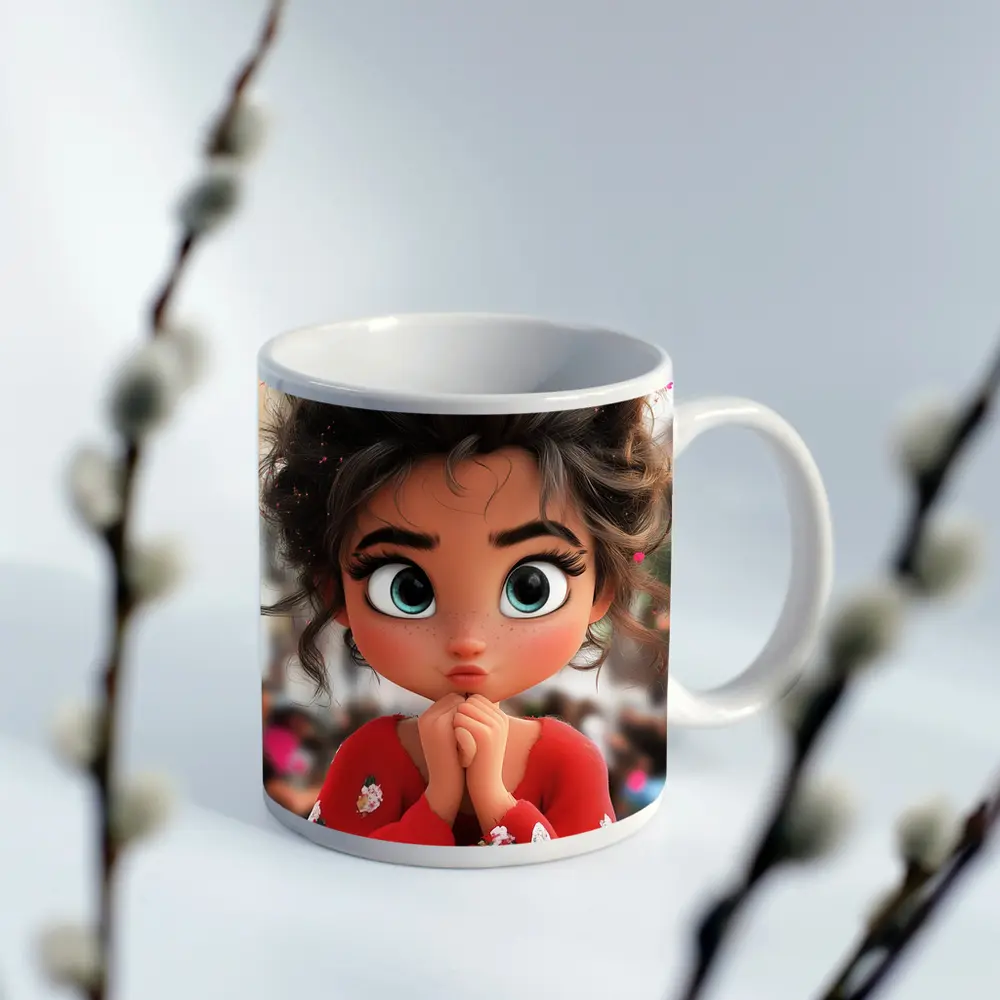 Cute Cartoon Girl Red Floral Outfit – Mugs
